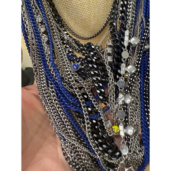 Juicy Couture Multi-Strand Statement Necklace W/ Blue Black & Silver Chains - Picture 6 of 12